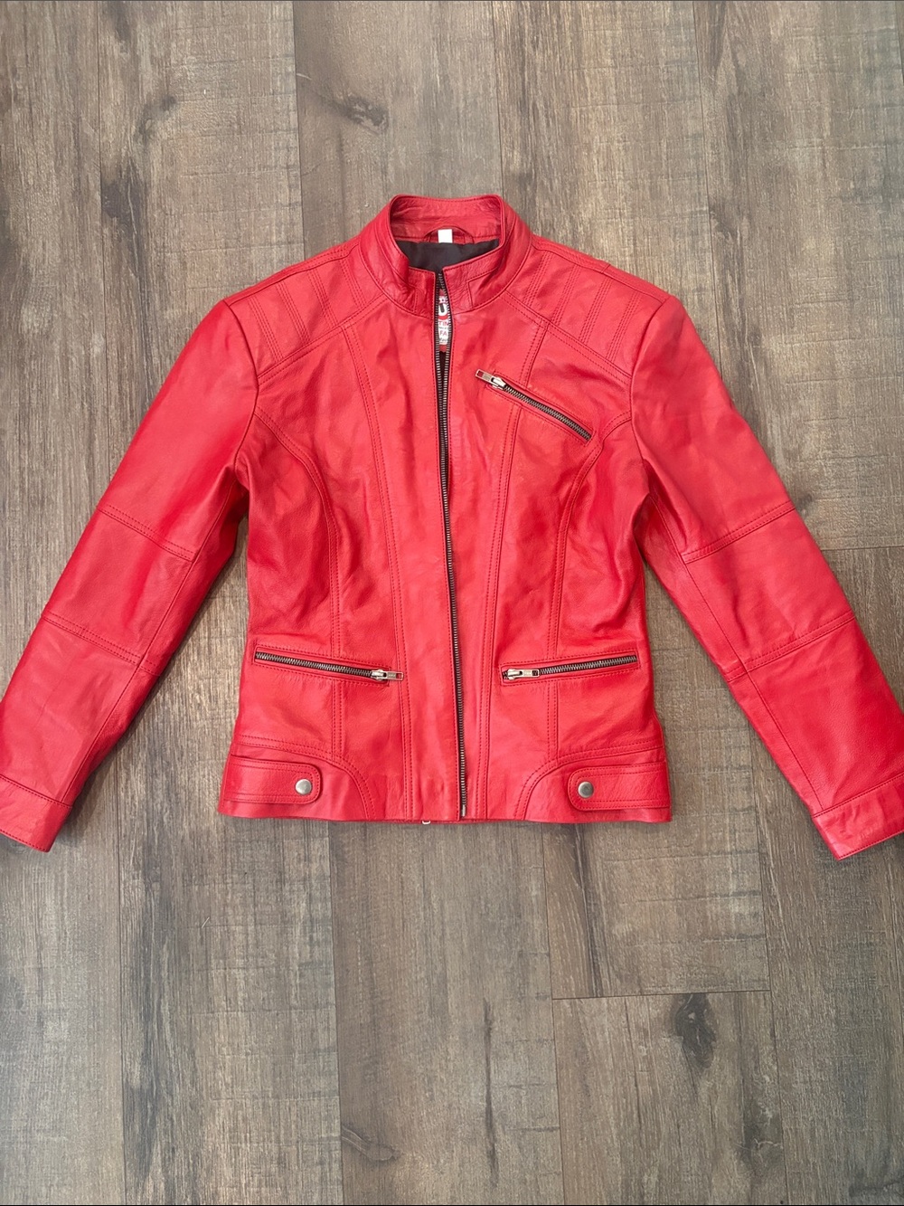 Red Women's Real Leather Moto Jacket